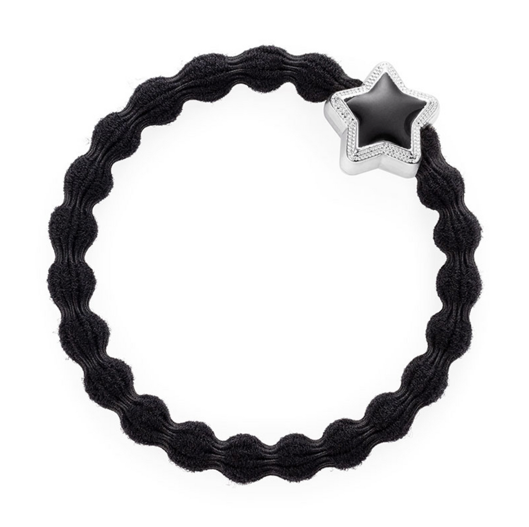 Enamel Silver Star Hair Tie (Black)