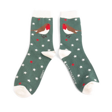 Load image into Gallery viewer, Socks - Festive Robin (Green)