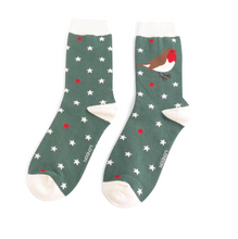 Load image into Gallery viewer, Socks - Festive Robin (Green)