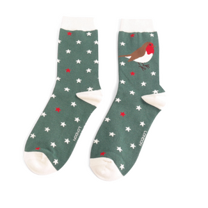 Socks - Festive Robin (Green)