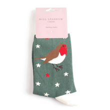 Load image into Gallery viewer, Socks - Festive Robin (Green)