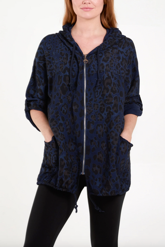 Animal print Zip Light Jacket (Navy)