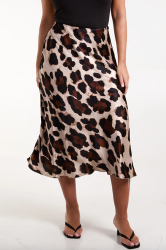 Satin Midi Skirt - Leopard Print