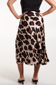 Satin Midi Skirt - Leopard Print