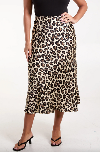 Satin Midi Skirt - Animal Print