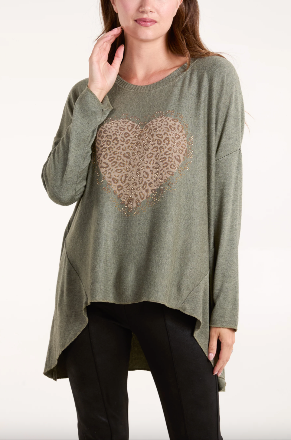 Leopard Heart Jumper (Khaki)