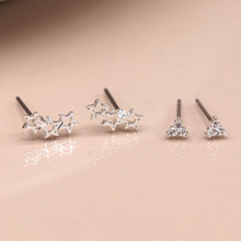 Load image into Gallery viewer, Silver Triangle and Triple Star Earrings