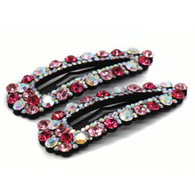 Load image into Gallery viewer, Clips - Pink Crystal Hair Clip Duo