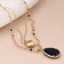 Load image into Gallery viewer, Golden Double Strand Heart &amp; Crystal Necklace