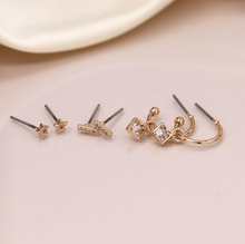 Load image into Gallery viewer, Gold Triple Crystal Stud Earrings