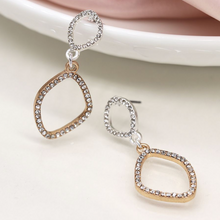 Load image into Gallery viewer, Silver &amp; Gold Double Shape Earrings with Crystals