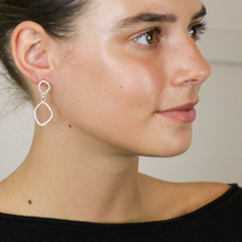 Load image into Gallery viewer, Silver &amp; Gold Double Shape Earrings with Crystals