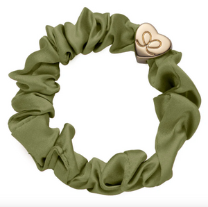 Silk Scrunchie - Gold Heart (Olive Green)