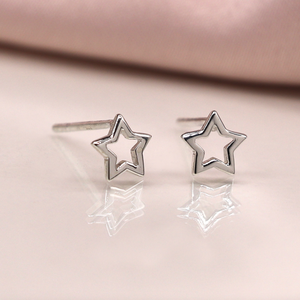 Open Star Stud Earrings (Sterling Silver)