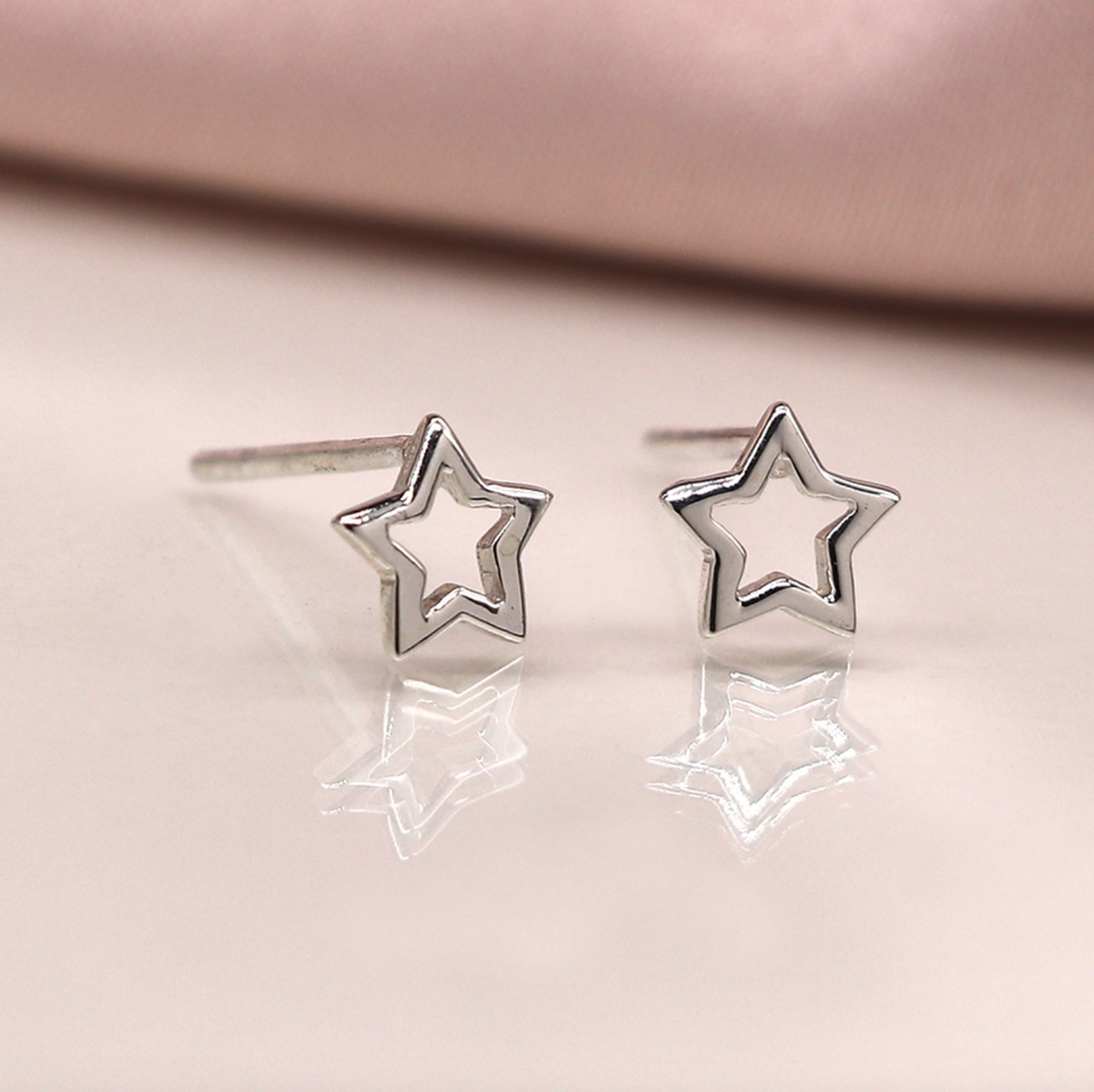 Open Star Stud Earrings (Sterling Silver)