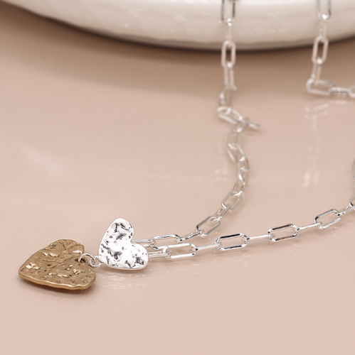 Silver Link Necklace Hearts Necklace