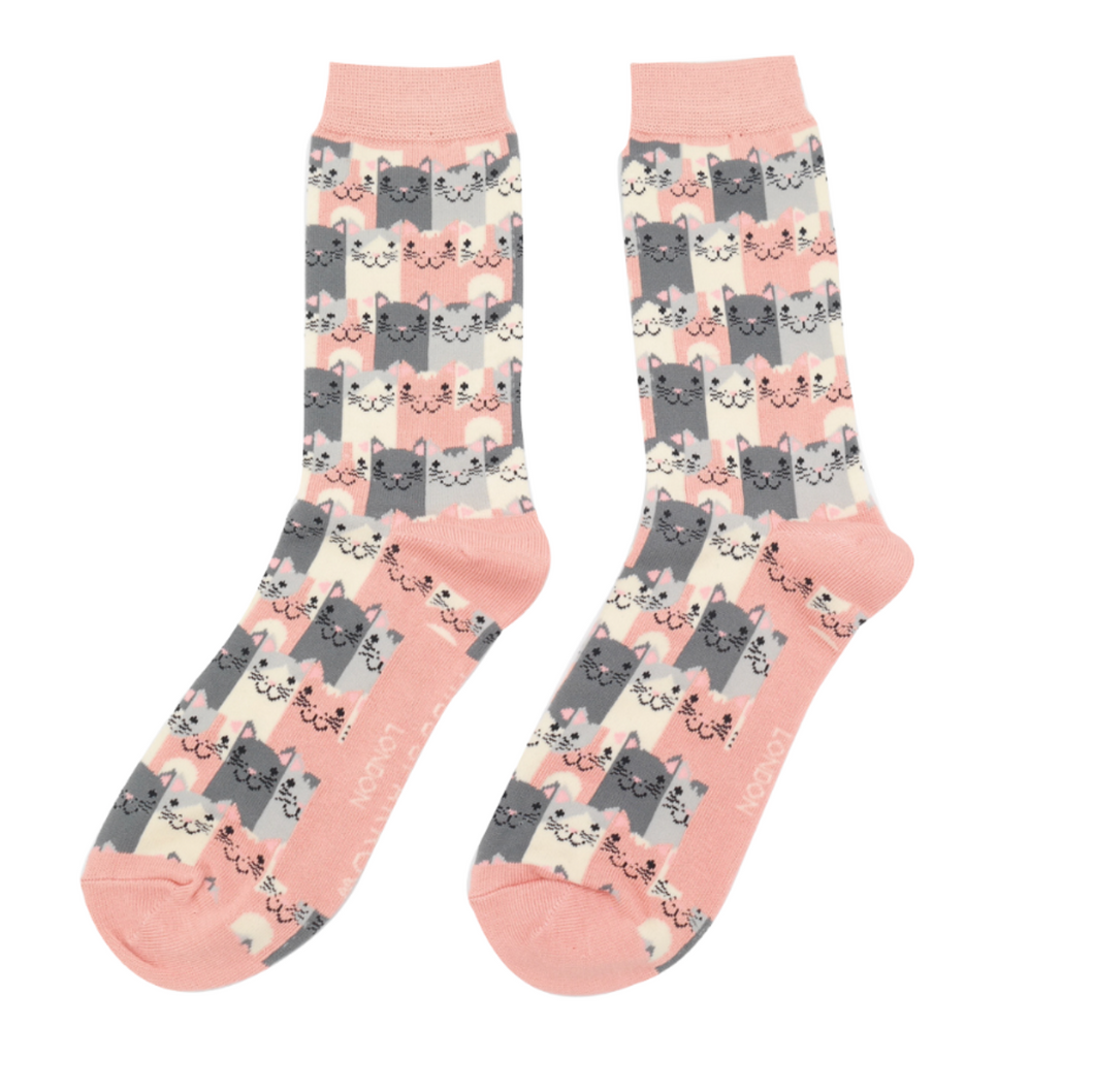 Socks - Happy Cats (Dusky Pink)