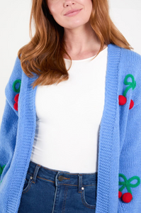 Cherry Embroidery Cardigan (Blue)