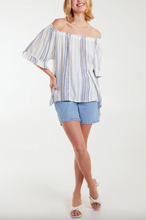 Load image into Gallery viewer, Striped Frill Sleeve Bardot Top