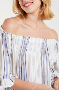 Striped Frill Sleeve Bardot Top