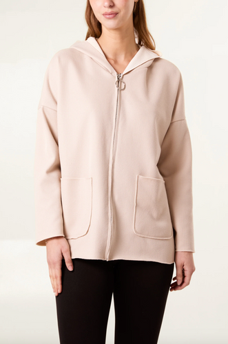 Textured Jersey Zip Up Hoodie (Stone)