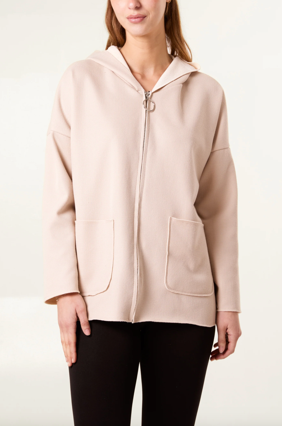 Textured Jersey Zip Up Hoodie (Stone)