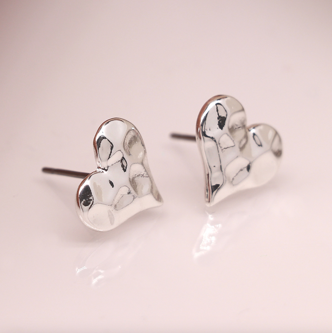 Hammered Heart Stud Earrings