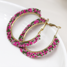 Load image into Gallery viewer, Beaded Hoop Earrings (Pink)