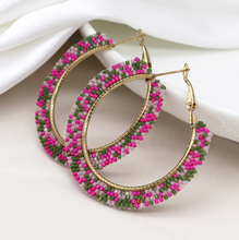 Load image into Gallery viewer, Beaded Hoop Earrings (Pink)