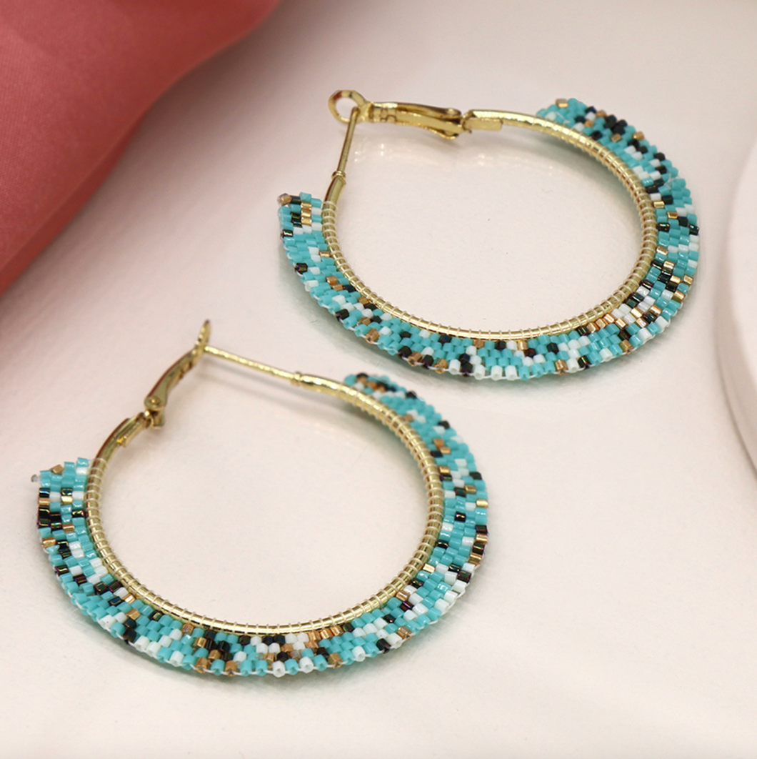 Beaded Hoop Earrings (Aqua)