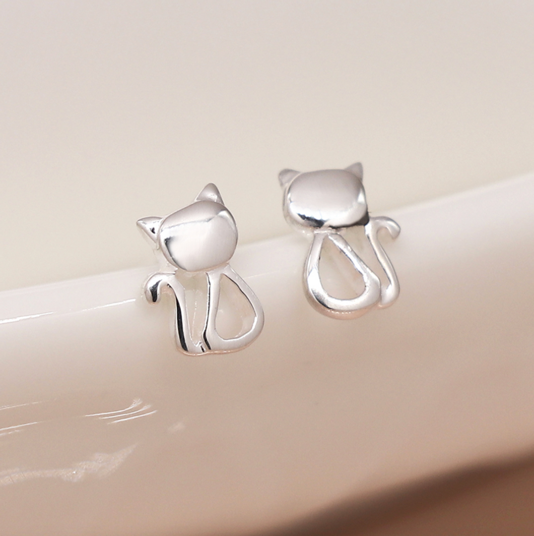Cat Stud Earrings (Sterling Silver)