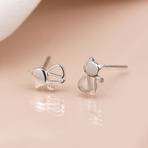 Cat Stud Earrings (Sterling Silver)