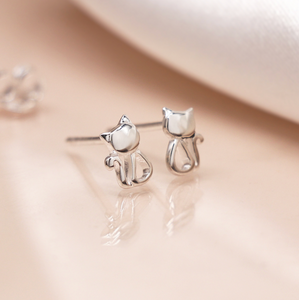 Cat Stud Earrings (Sterling Silver)
