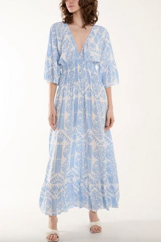 Shirred Bodice Dress (Light Blue)
