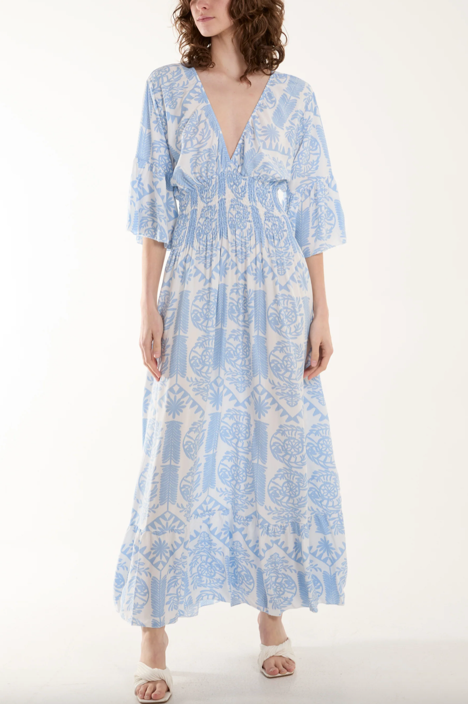 Shirred Bodice Dress (Light Blue)