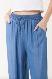 Drawstring Wide Leg Trousers (Denim Blue)
