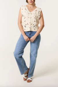 Floral Crochet Vest (Stone)