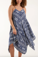 Load image into Gallery viewer, Elephant Print Cami Hanky Hem Dress (Navy)