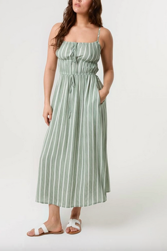 Pinstripe Double Tie Cami Dress (Light Khaki)