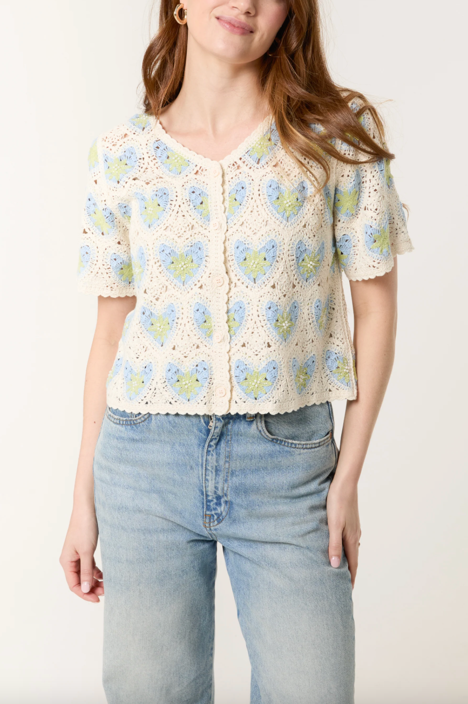 Crochet Heart Short Sleeve Top
