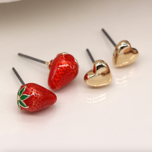Load image into Gallery viewer, Strawberry &amp; Heart Stud Earring Set