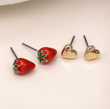 Load image into Gallery viewer, Strawberry &amp; Heart Stud Earring Set