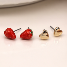 Load image into Gallery viewer, Strawberry &amp; Heart Stud Earring Set