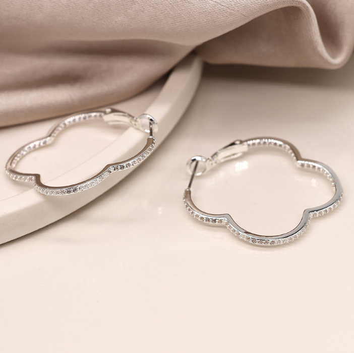 Silver Crystal Quatrefoil Hoops