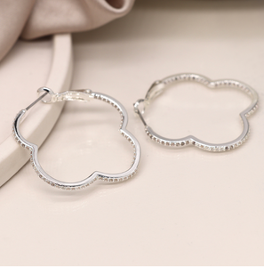 Silver Crystal Quatrefoil Hoops