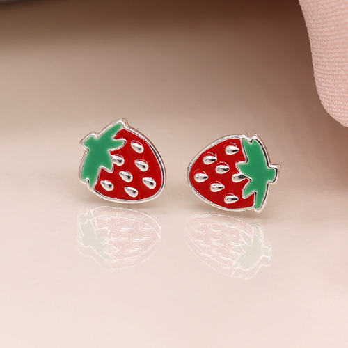 Strawberry Stud Earrings (Sterling Silver)