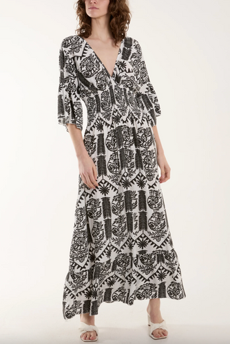 Shirred Bodice Dress (Black)