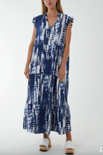 Load image into Gallery viewer, Frill Sleeve Tiered Dress (Navy)