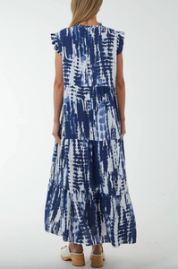 Frill Sleeve Tiered Dress (Navy)