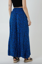 Load image into Gallery viewer, Leopard Print Ruched Waist Wide Leg Trousers (Royal Blue)